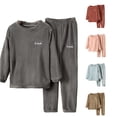 thumbnail image 1 of Glisme Boy Casual Pajamas Long Sleeve Warmth Nightwear Round Neck Top Trousers Solid Color Sleepwear 9-10 Years Classic Big Boys Clothes Grey, 1 of 3