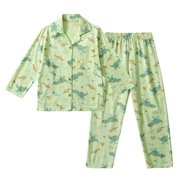 Glisme Boy Outfits Pajama With Notch Lapel Collar Soft Sleepwear Homewear Loungewear For Toddler Leisure Unisex Boy Girl Clothes Green