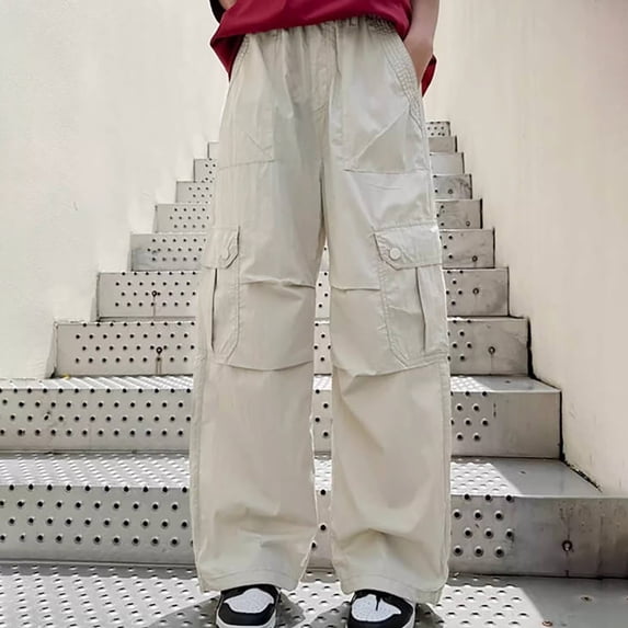 Glisme Boy'S Pants Empire Waist Wide Leg Solid Color Relaxed Fit Cargo ...