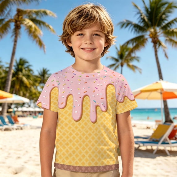 Glisme Boy'S Tops 5-6 Years Short Sleeve T Shirts O Neck Tee Cartoon Ice Graphic Blouse Adorable Clothes Pink