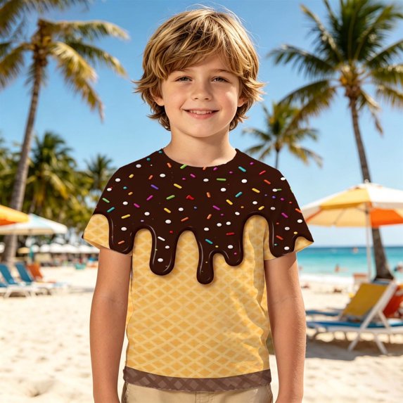 Glisme Boy'S Tops 5-6 Years Short Sleeve T Shirts O Neck Tee Cartoon Ice Graphic Blouse Daily Wear Black