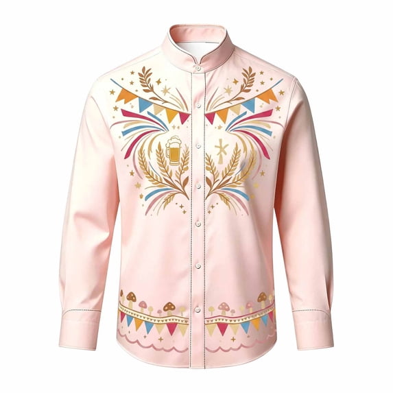 Glisme Boy Tops 5-6 Years Long Sleeve Cartoon Pattern Festival Blouse Turn-Down Collar Shirts Handsome Playsuit Pink