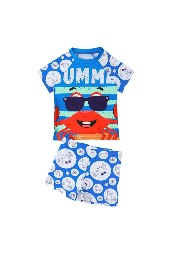 Boys Bathing Suits Kids Short Sleeve Sunsuit Swimwear 3 Piece Beach Sunscreen Summer Swimming Outfit For Beach Pool Surfing Size 4-5 Years Blue