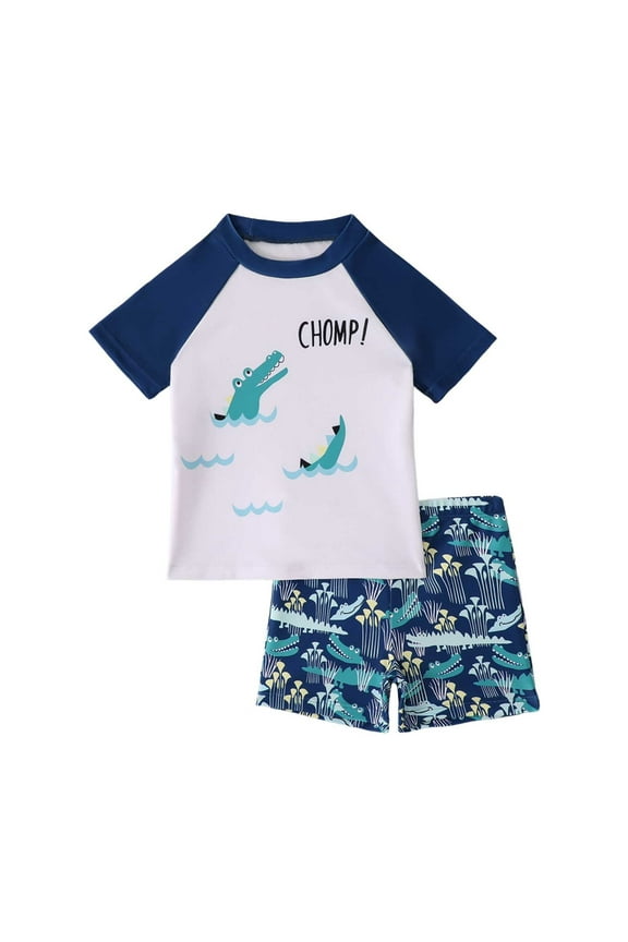 Boys Bathing Suits Swimwear Beach And Pool Activities Adorable Cartoon Short Sleeve And Shorts Sunscreen Swim Set Summer Swimming Outfit For Swimming Pools And Spas Size 3-4 Years White