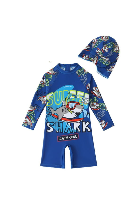 Boys Bathing Suits Swimwear One Piece Zipper Swimsuits Toddler Sun Rash Guard Short Sleeve Dinosaur Surfing Suit Upf 50+ Summer Swimming Outfit For Swimming Pools Size 6-7 Years Blue