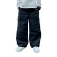 thumbnail image 1 of Glisme Boys Cargo Pants With Pockets Solid Color Summer Casual Loose Sweatpants For Sports Activewear Boys Adjustable Elastic Waist Joggers Size 8-9 Years, Black, 1 of 5
