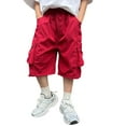 thumbnail image 1 of Glisme Boys Cargo Shorts With Pockets Boys 5-Inch Inseam Shorts Daily Wear Loose Knee-Length Shorts Mid-Thigh Shorts Boys Adjustable Elastic Waist Joggers Size 13-14 Years, Red, 1 of 5