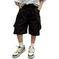 thumbnail image 1 of Glisme Boys Cargo Shorts With Pockets Boys 5-Inch Inseam Shorts Daily Wear Loose Knee-Length Shorts Mid-Thigh Shorts Boys Stretch Waist Pants Size 3-4 Years, Black, 1 of 5