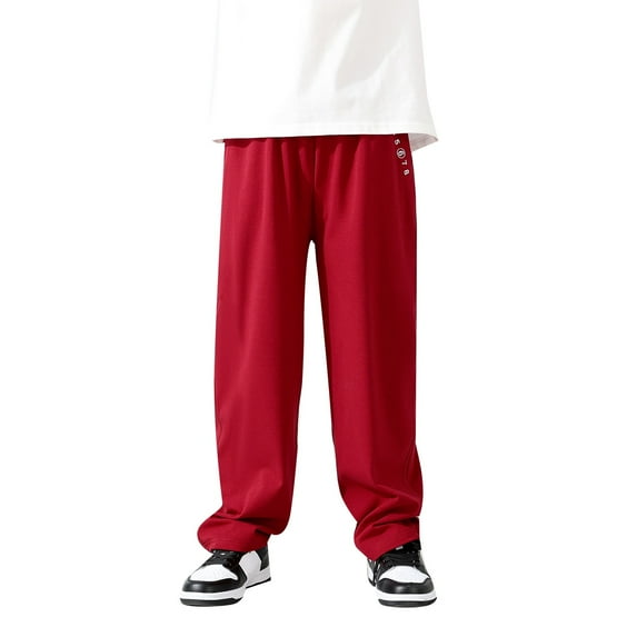 Glisme Boys Casual Pants Loose Outdoor Sports Pant For Kids Solid Color Pants Soft Durable Red Softness Trousers Size 6-8 Years