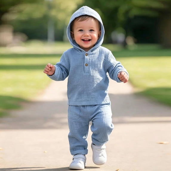 Glisme Boys Clothes O Neck Solid Color Long Sleeve Outfits Tops Pants Soft Toddler Playsuit Blue