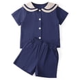 thumbnail image 1 of Glisme Boys Clothing Set Navy Style Linen Short Sleeve Shorts Outfit For Toddler Kids Casual Summer Spring Fall Everyday Wear Light Boys Set Size 5-6 Years Blue, 1 of 8