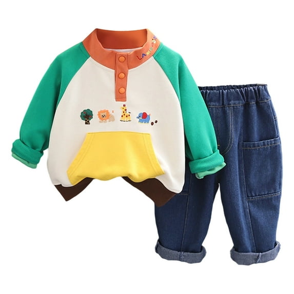 Glisme Boys Clothing Sets Autumn Winter Embroidered Hoodie Jacket And Pants 2 Piece Set Popular Boys Set Size 2-3 Years Green