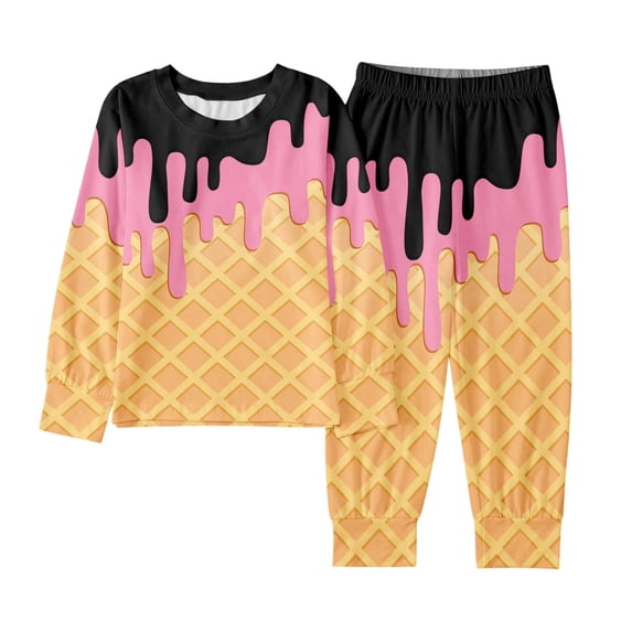 Glisme Boys Clothing Sets Long Sleeved Ice Cream Waffle Cookies Cake Print Two-Piece Set Breathable Boys Outfit Size 7-8 Years Black