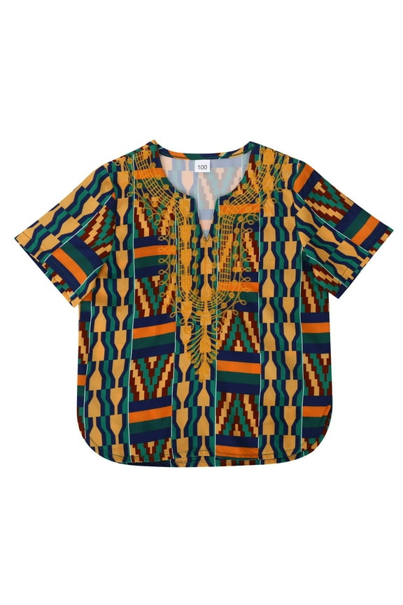 Boys Graphic Tees Africa Classic Childrens Dashiki Casual Loose Shirt For Boys Girls Yellow T-Shirt Size 5-6 Years