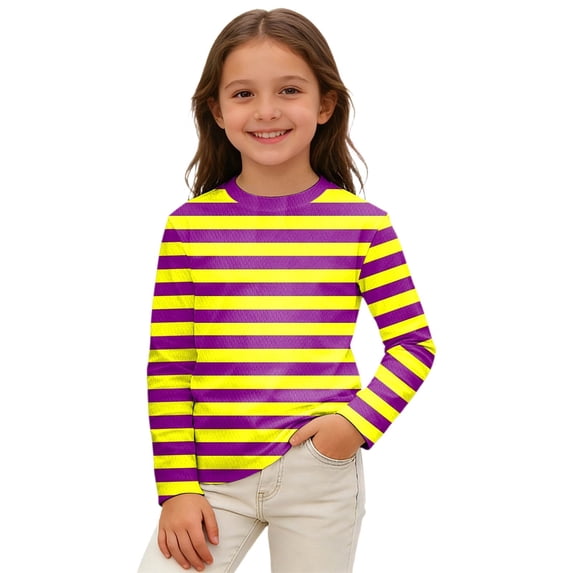Glisme Boys Graphic Tees Boys Stripe Long Sleeve Shirt Colorful Party For Kids Comfortable Casual Top Yellow Tee Size 110