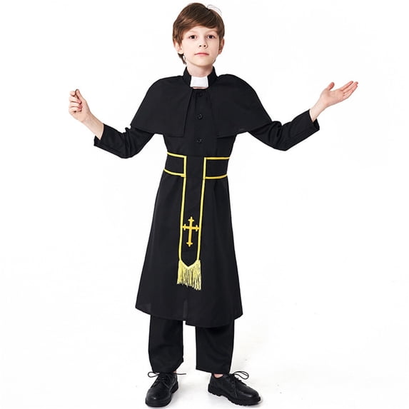 Glisme Boys Graphic Tees Kids 3 Pcs Priest Robe Preacher Cassocks For Boys Girls Praise Worship Robes Black Tops Size 8-10 Years