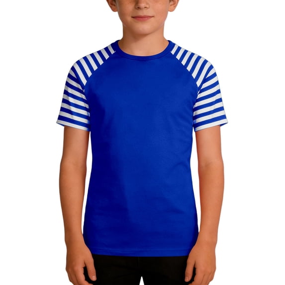 Glisme Boys Graphic Tees Stripe Print Short Sleeve T Shirt Colorful Festive Comfortable Blend Top For Kids Blue Tee Size 3-4 Years