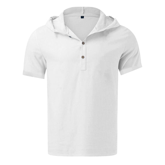 Glisme Boys Hooded Short Sleeve Linen Button Up Tops For Kids Boys Casual Summer Breathable Beach Shirt White Tee Size 9-10 Years