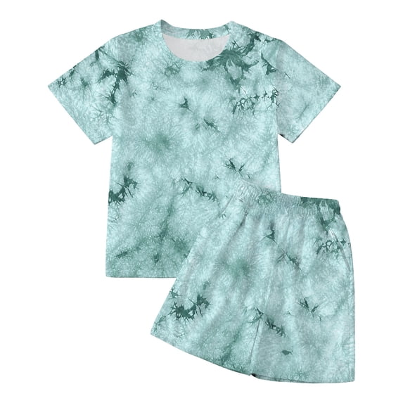 Glisme Boys Outfit Set Tie Dye Short Sleeve Crew Neck Shirt With Fashion Shorts Set Summer Cozy Soft Toddler Kids Boys Outfit Size 12-13 Years Mint Green