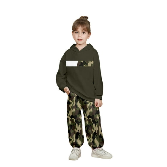 Glisme Boys Outfits Clothing Set Camo Print Hooded Long Sleeve Sweatshirt With Pants Loose Fit Kids Clothing Set For Fall And Winter Dark Green Boy Casual Photo Set Size 5-6 Years