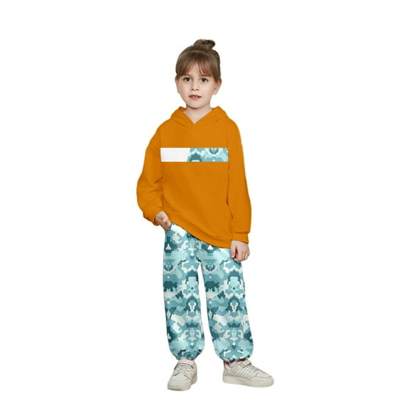 Glisme Boys Outfits Clothing Set Camo Print Hooded Long Sleeve Sweatshirt With Pants Loose Fit Kids Clothing Set For Fall And Winter Orange Boy Regular Fit Set Size 11-12 Years