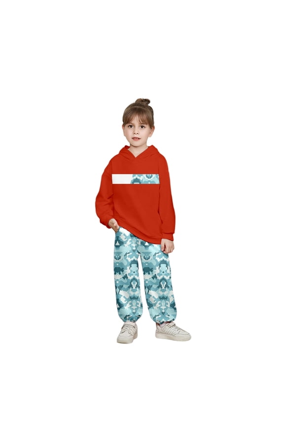 Boys Outfits Clothing Set Camo Print Hooded Long Sleeve Sweatshirt With Pants Loose Fit Kids Clothing Set For Fall And Winter Red Boy Back To School Season Set Size 7-8 Years