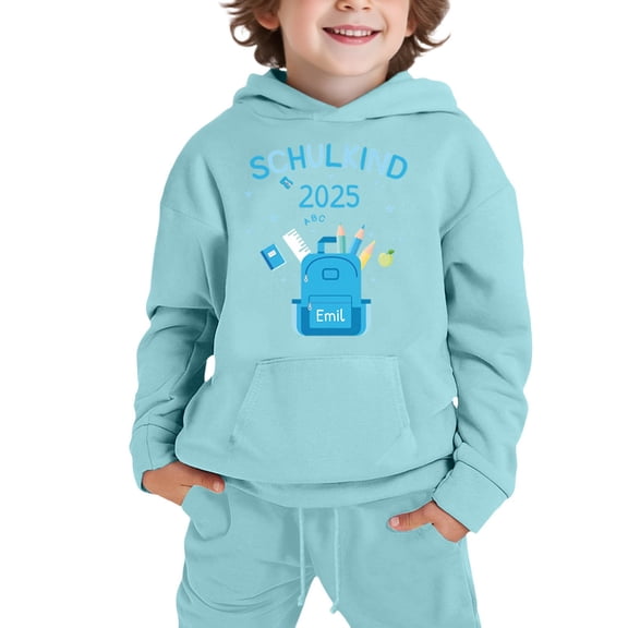 Glisme Boys Outfits Clothing Set Hooded Sweatshirt Set For Kids Stylish Comfy Apparel Light Blue Boy Casual Photo Set Size 3-4 Years