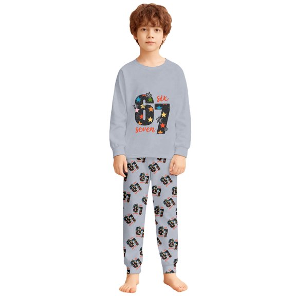 Glisme Boys Outfits Graphic Number Print Two Piece Loungewear Comfortable Kids Pajamas Home Wear Soft Casual Outfit For Children Fashion Matching Set Size 5-6 Years Grey