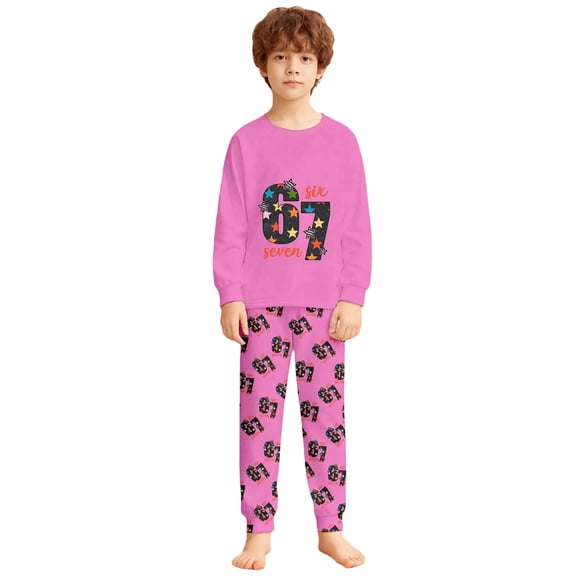 Glisme Boys Outfits Graphic Number Print Two Piece Loungewear Comfortable Kids Pajamas Home Wear Soft Casual Outfit For Children Fashion Matching Set Size 5-6 Years Pink