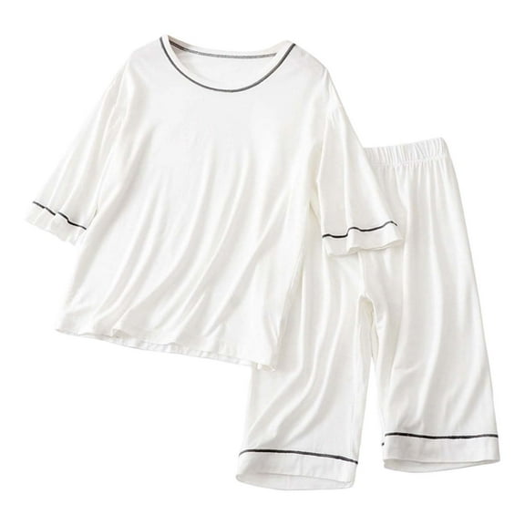 Glisme Boys Pajama Set 2 Pcs Sleepwear Pajama Set Summer Kids Cozy Short Sleeve Homewear Loungewear For Children White Soft Homewear Size 9-10 Years