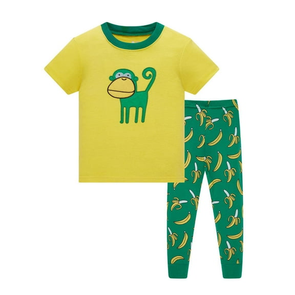 Glisme Boys Pajamas Set Casual Round Neck T Shirt And Striped Ankle Pants Pj'S Outfit With Cute Print Elastic Waist Comfortable Sleepwear Toddler Boys Comfort Fit Pjs Size 4-5 Years Yellow