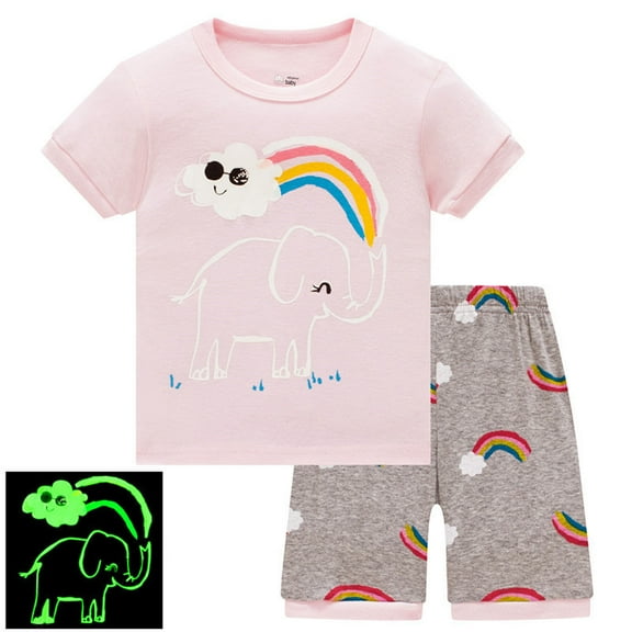 Glisme Boys Pajamas Set Casual Short Sleeve Shorts Outfits With Cute Print Round Neck Comfortable Elastic Waist Sleepwear Lightweight Boys Pjs Size 2-3 Years Light Pink