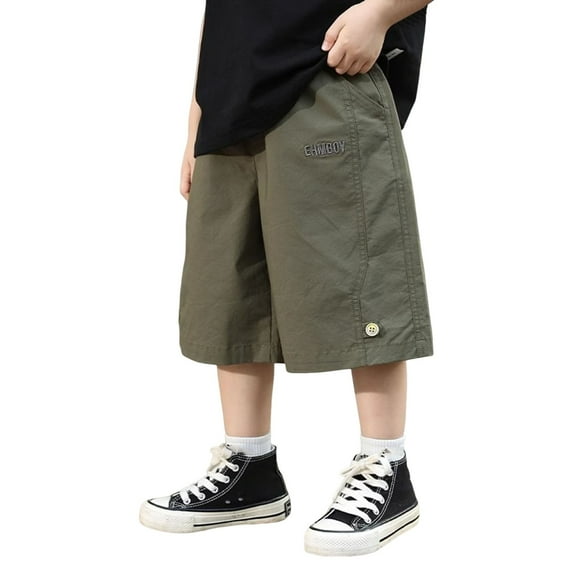 Glisme Boys Short Summer Shorts Baggy Fashion Outdoor Shorts Elastic Waist Casual Pant Summer Short Army Green Regular Fit Trousers Size 4-5 Years