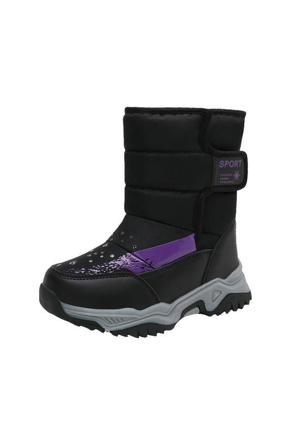 Boys Snow Boots Kids Camouflage Boots For Outdoor Warm Snon Lip And Waterproof Boots Cozy Black Boots Size 4-4.5 Years