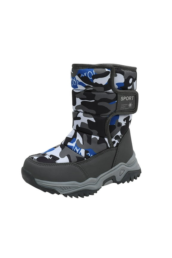 Boys Snow Boots Kids Camouflage Boots For Outdoor Warm Snon Lip And Waterproof Boots Cozy Coffee Boots Size 10.5-11 Years