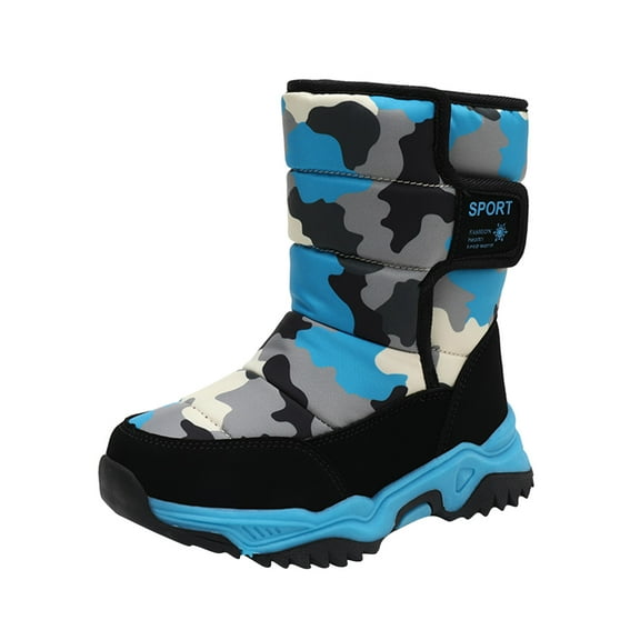 Glisme Boys Snow Boots Kids Camouflage Boots For Outdoor Warm Snon Lip And Waterproof Boots Leisure Blue Boots Size 9.5-10 Years