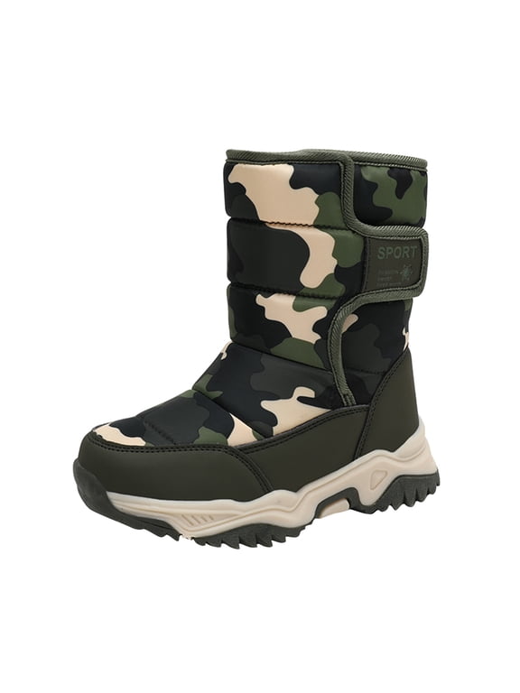 Boys Snow Boots Kids Camouflage Boots For Outdoor Warm Snon Lip And Waterproof Boots Versatile Coffee Boots Size 15.5-16 Years