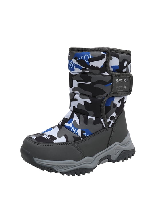 Boys Snow Boots Kids Camouflage Boots For Outdoor Warm Snon Lip And Waterproof Boots Versatile Coffee Boots Size 5-5.5 Years
