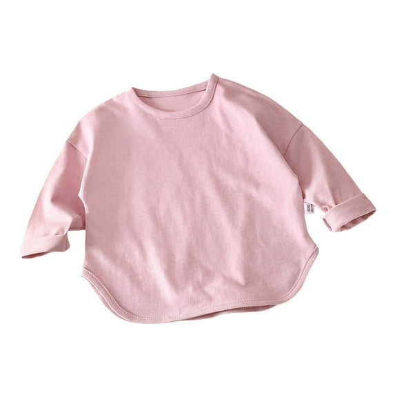 Glisme Boys T Shirt Long Sleeve Pullover With Hemline Autumn Kids Casual Shirt For Children Tee Comfortable Daily Wear Basic Top Size 3-4 Years Light Pink