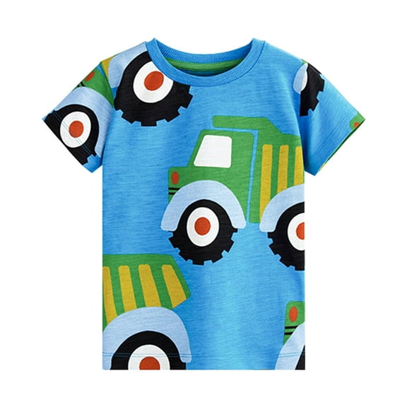 Glisme Boys T Shirt Toddler Short Sleeve T-Shirts Casual Big Car Graphic Tee Crewneck Summer T-Shirt Breathable Top Size 6-7 Years Blue