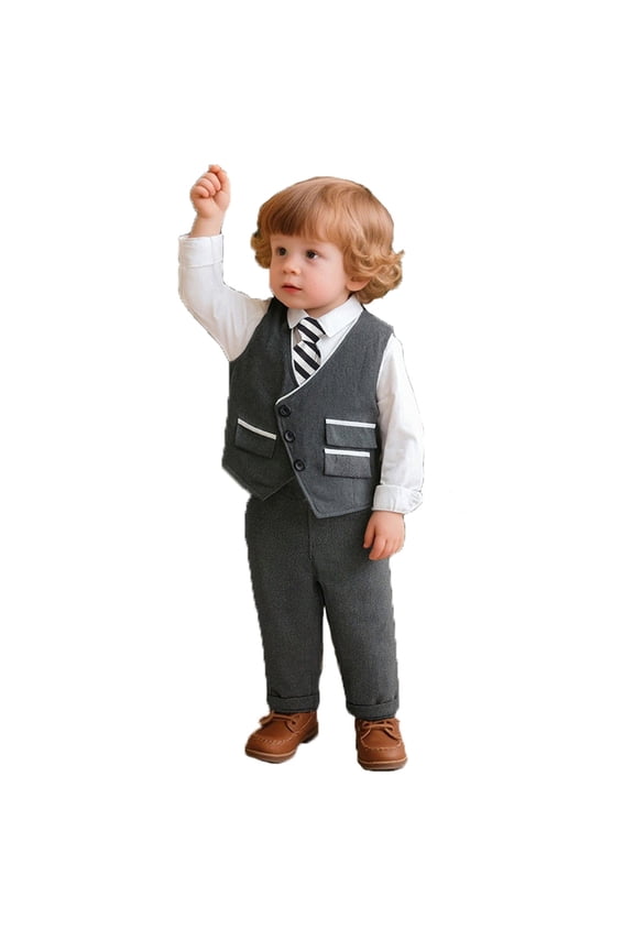 Boys Two Piece Set Size 12-24 Months Toddler With Vest For Formal Occasions Tuxedo And Outfit For And Kid Gentlemen Outfit Grey Boy Fashion Set