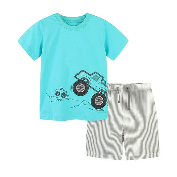 Glisme Boys Two Piece Set Size 4 Y-5 Y Fashion Printed Short Sleeved Shorts Home Clothes Two Piece Set Blue Boy Leisure Suit