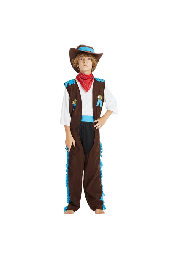 Boys Two Piece Set Size L Fancy Dress Up With Bandana Vest And Hat For Kids Coffee Boy Fashion Set