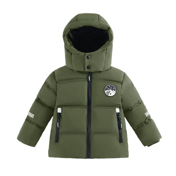 Glisme Boys Winter Down Jacket Stylish Thickened Warm Down Coat Army Green Trend Outerwear Size 8-10 Years