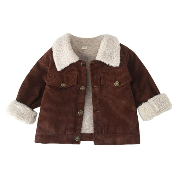 Glisme Boys Winter Jacket Thermal Lined Corduroy Jacket With Interior Warm Thickened Coat Brown Lightweight Outerwear Size 3-4 Years