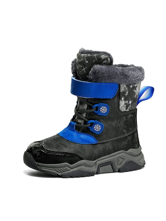 Boys Winter Snow Boots Solid Color Boots Boys And Girls Non Slip Warm Padded Thickened Boots Cozy Blue Boots Size 8-9 Years