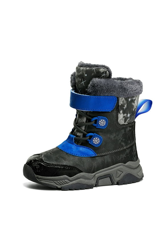 Boys Winter Snow Boots Solid Color Boots Boys And Girls Non Slip Warm Padded Thickened Boots Cozy Blue Boots Size 8-9 Years