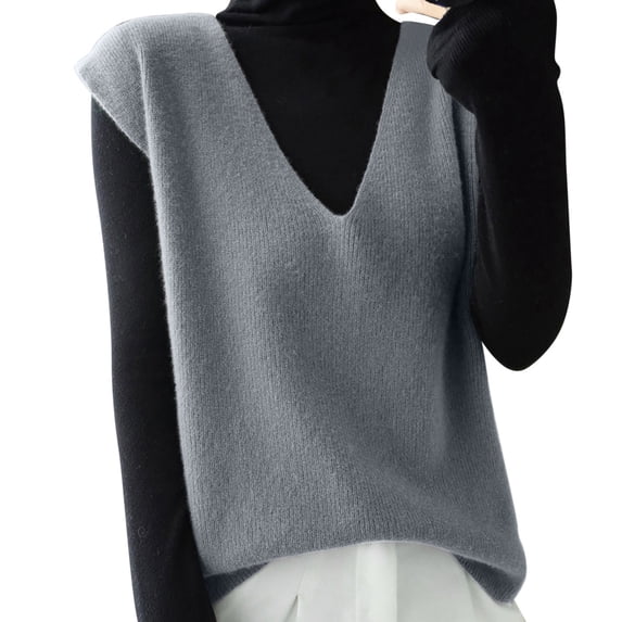 Glisme Cardigan Sweater Vest Women Knit Vest Deep V Neck Loose Fitting Sleeveless Pullover Sweater Cardigan For Casual Wear Soft Tops Winter Clothes Grey