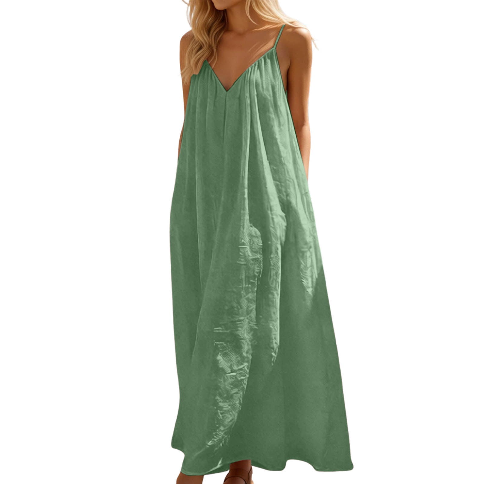 Glisme Casual Dresses For Women Spaghetti Strap Dresses Long Sleeve V ...