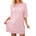 thumbnail image 1 of Glisme Casual Dresses For Women Sparkly Sequin Dress Short Sleeve Round Neck Loose Fit Party Wear Elegant Tunic Top Dress Red Sundress Theme Party Dresses, 1 of 5